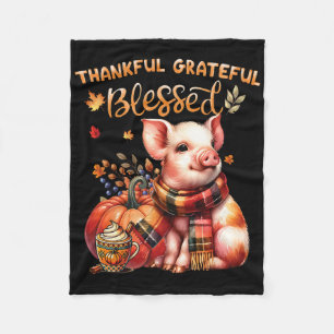 Thankful Grateful Blessed Farm Animal Pig Fall Y'a Fleece Blanket