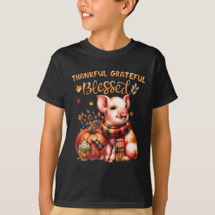 Thankful Grateful Blessed Farm Animal Pig Fall Y'a T-Shirt