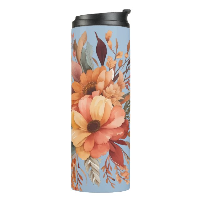 Thankful grateful blessed Floral Thanksgiving  Thermal Tumbler (Rotated Left)