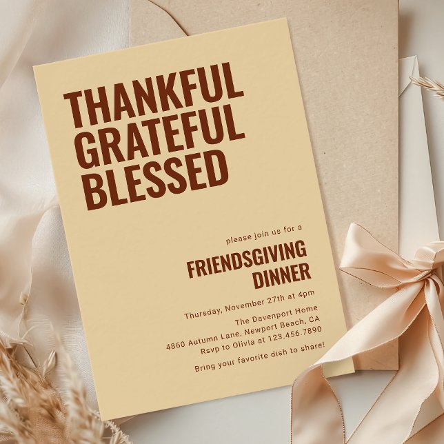 Thankful Grateful Blessed Friendsgiving Dinner  Invitation (Creator Uploaded)