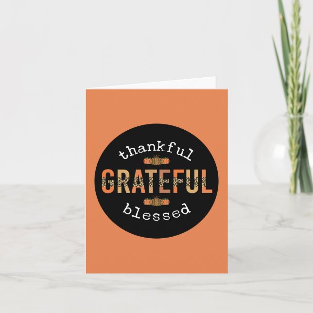 Thankful Grateful Blessed Fun Leopard Print Fall Card (Front)