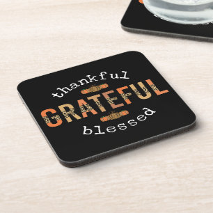 Thankful Grateful Blessed Fun Leopard Print Fall Coaster