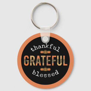 Thankful Grateful Blessed Fun Leopard Print Fall Key Ring