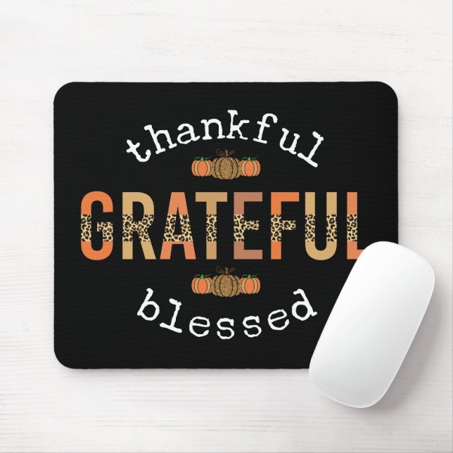 Thankful Grateful Blessed Fun Leopard Print Fall Mouse Pad (With Mouse)