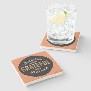 Thankful Grateful Blessed Fun Leopard Print Fall Stone Coaster