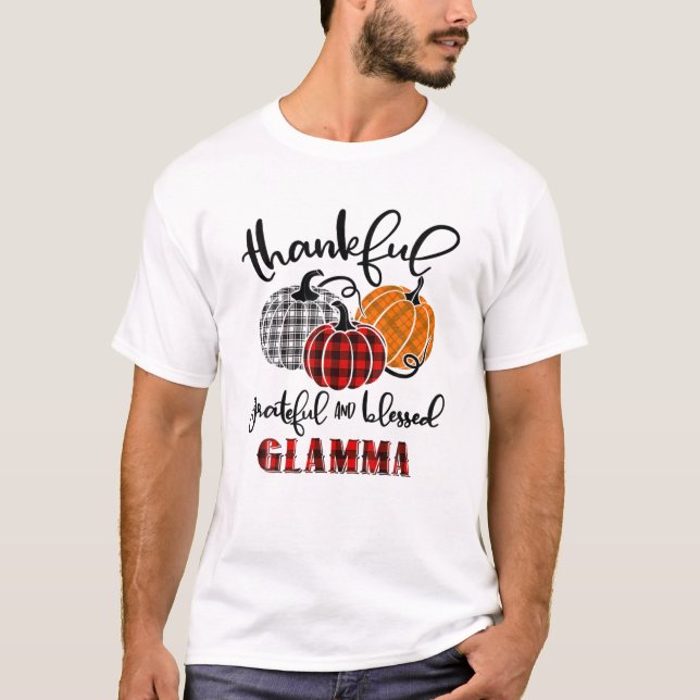 Thankful Grateful Blessed Glamma Buffalo Plaid Tha T-Shirt (Front)
