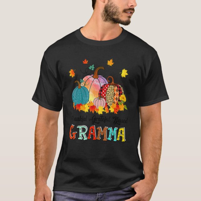 Thankful Grateful Blessed Gramma Pumpkins Thanksgi T-Shirt (Front)