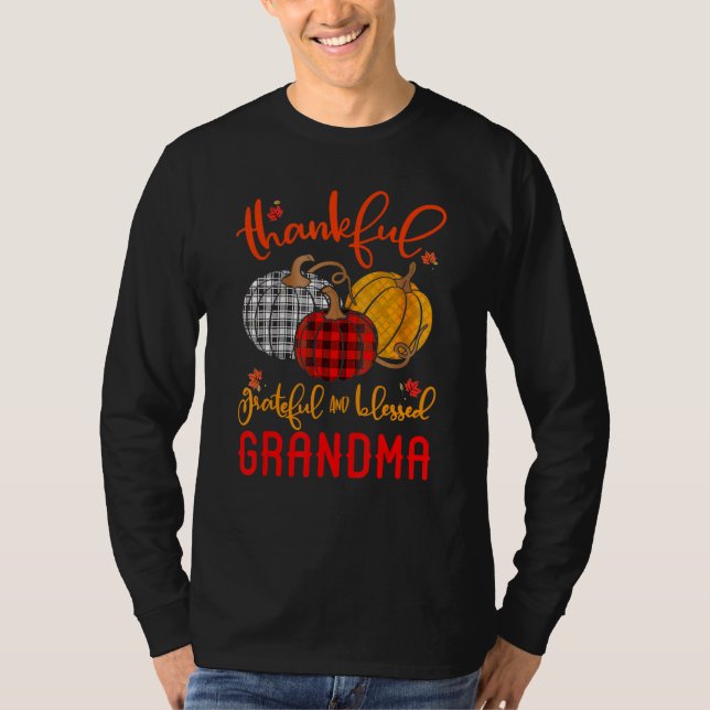 Thankful Grateful Blessed Grandma Autumn Fall Pump T-Shirt (Front)