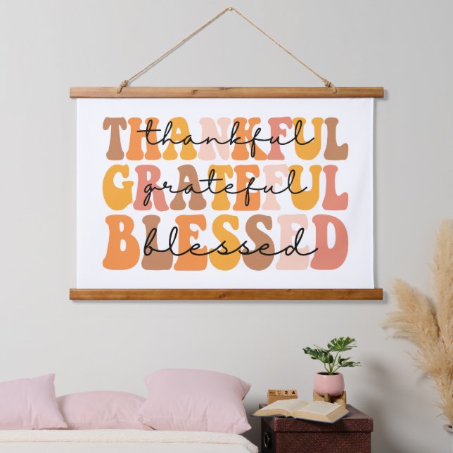 Thankful Grateful Blessed Hanging Tapestry (Bedroom)