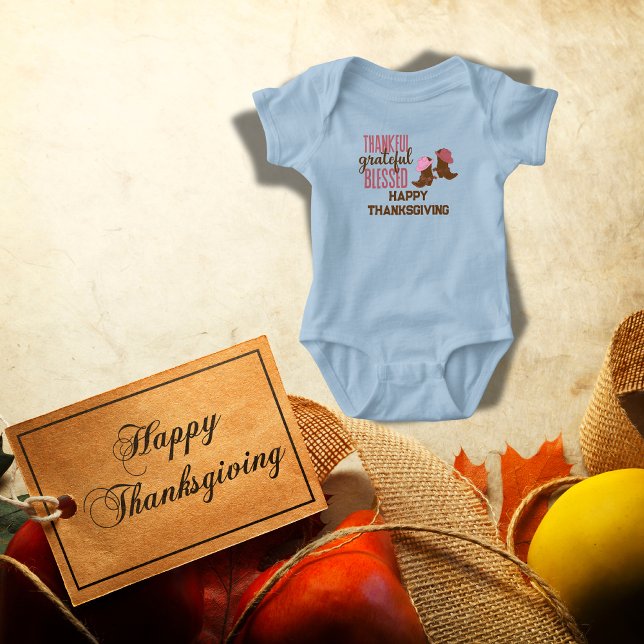 Thankful, Grateful, Blessed, Happy Thanksgiving |  Baby Bodysuit (Creator Uploaded)