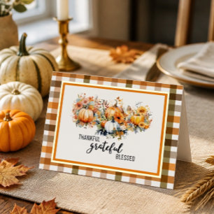 Thankful, Grateful, Blessed Happy Thanksgiving Foil Greeting Card
