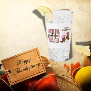 Thankful, Grateful, Blessed, Happy Thanksgiving Glass