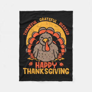 Thankful Grateful Blessed Happy Thanksgiving Turke Fleece Blanket