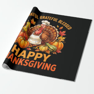 Thankful Grateful Blessed Happy Thanksgiving Wrapping Paper