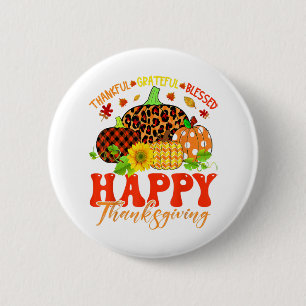 Thankful Grateful Blessed Leopard Plaid Pumpkin Th 6 Cm Round Badge