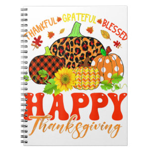 Thankful Grateful Blessed Leopard Plaid Pumpkin Th Notebook