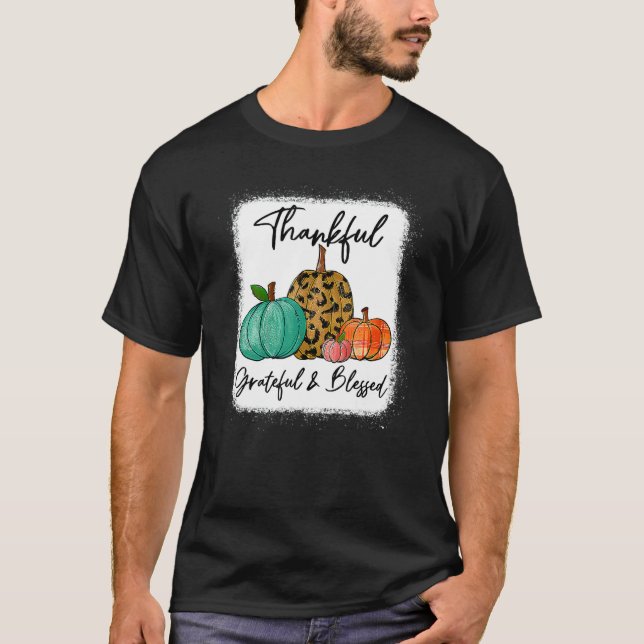 Thankful Grateful Blessed Leopard Pumpkin Fall Tha T-Shirt (Front)