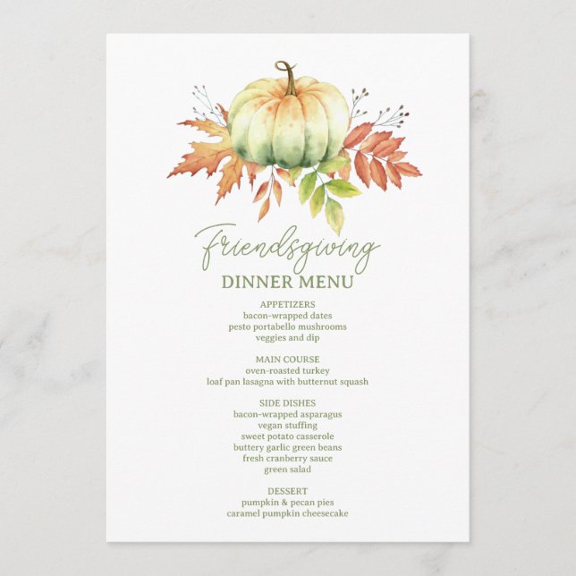 Thankful Grateful Blessed Minimalist Friendsgiving Menu (Front)
