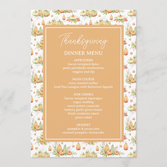 Thankful Grateful Blessed Minimalist Thanksgiving Menu (Front)