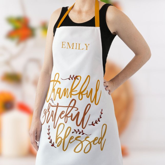 Thankful Grateful Blessed Name Terracotta White Apron (Creator Uploaded)