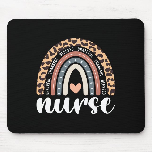 Thankful Grateful Blessed Nurse Thanksgiving Rainb Mouse Pad (Front)