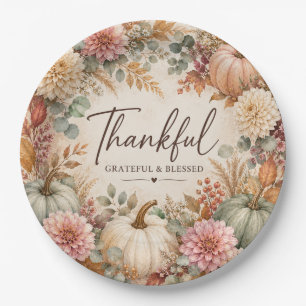 Thankful Grateful & Blessed Paper Plate