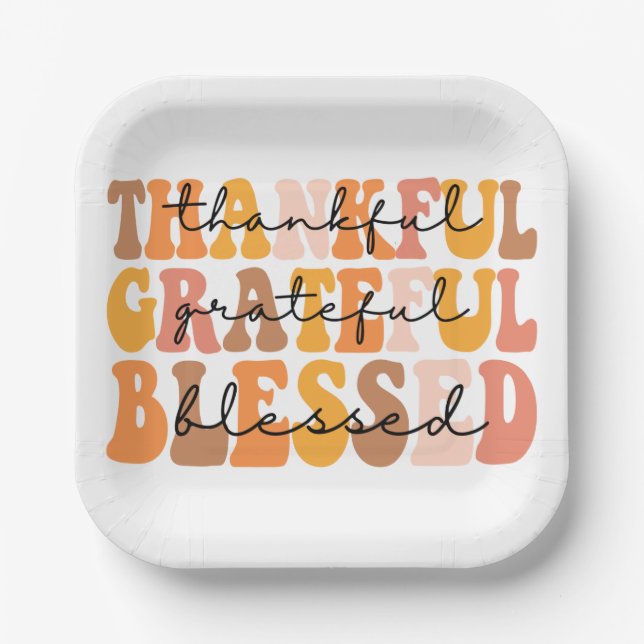 Thankful Grateful Blessed Paper Plate (Front)