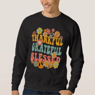 Thankful Grateful Blessed Peace Sign Retro Groovy  Sweatshirt