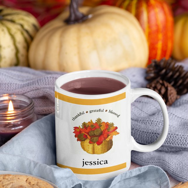 Thankful Grateful Blessed Personalised Coffee Mug (Creator Uploaded)