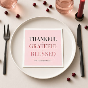 Thankful Grateful Blessed Pink Personalised Napkin