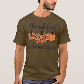 Thankful Grateful Blessed Plaid Leopard Pumpkin Th T-Shirt