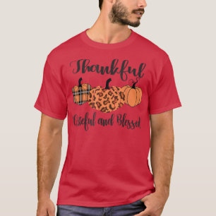 Thankful Grateful Blessed Plaid Leopard Pumpkin Th T-Shirt