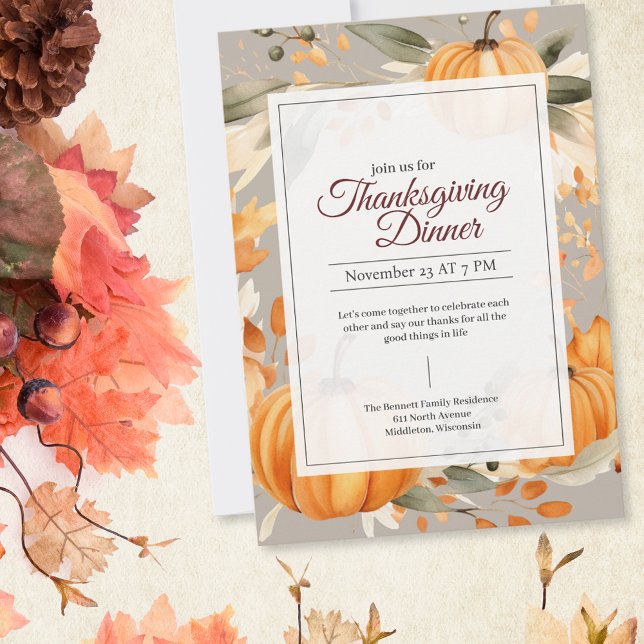 Thankful Grateful Blessed Pumpkin Thanksgiving Invitation (Creator Uploaded)