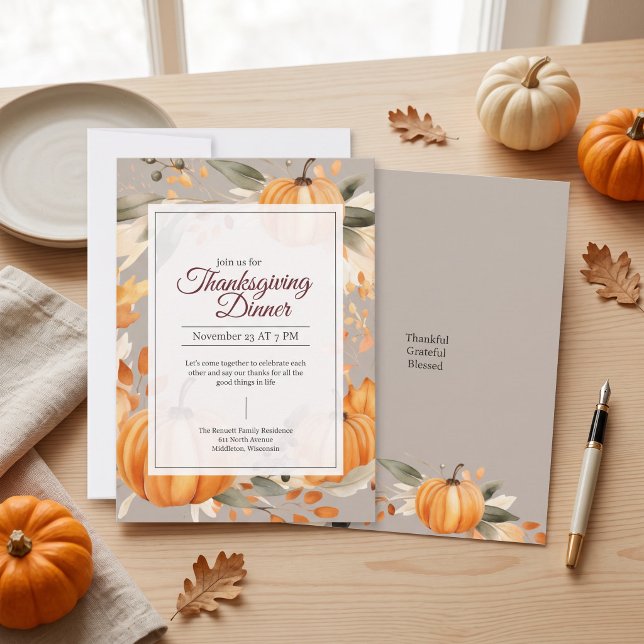 Thankful Grateful Blessed Pumpkin Thanksgiving Invitation (Creator Uploaded)
