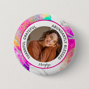 Thankful Grateful Blessed Quote photo Rainbow 6 Cm Round Badge