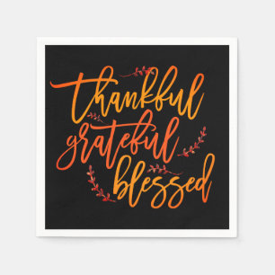 Thankful Grateful Blessed Quote Thanksgiving Black Napkin