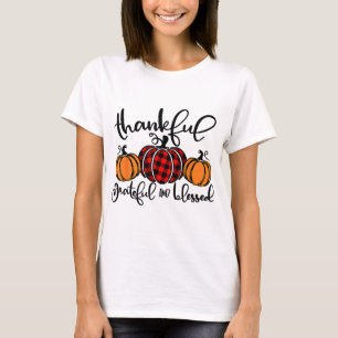 Thankful Grateful Blessed Red Plaid Pumpkin Thanks T-Shirt