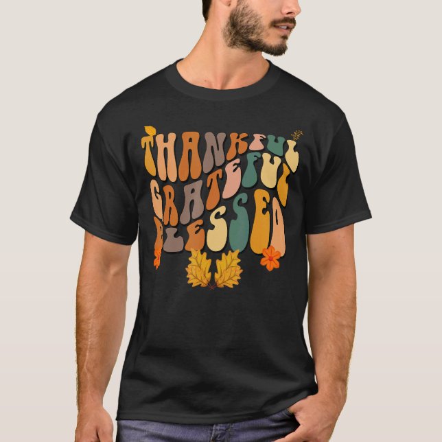 Thankful Grateful Blessed Retro T-Shirt (Front)