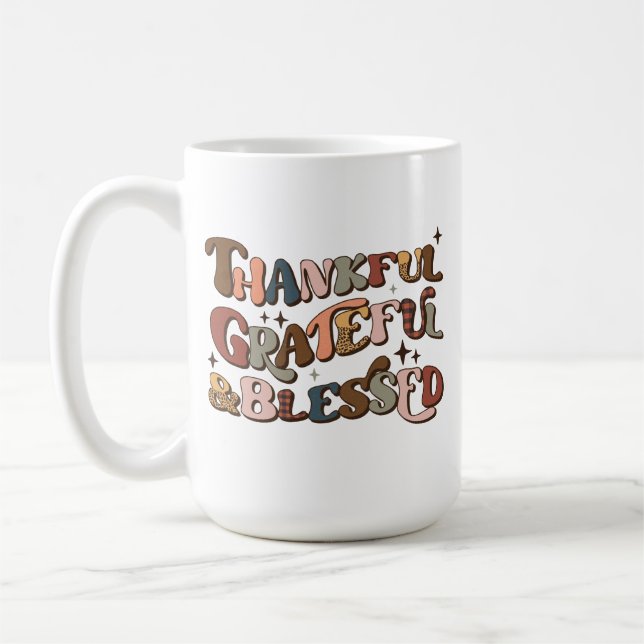 Thankful Grateful & Blessed Retro Thanksgiving Coffee Mug (Left)