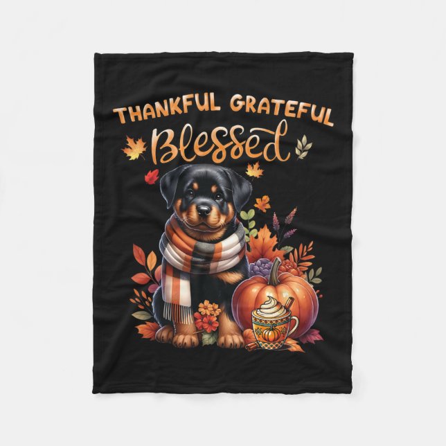 Thankful Grateful Blessed Rottweiler Dog Fall Y'al Fleece Blanket (Front)