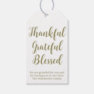 Thankful Grateful Blessed sage script holiday Gift Tags