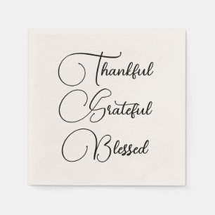 Thankful Grateful Blessed script Thanksgiving Napkin
