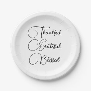 Thankful Grateful Blessed script Thanksgiving Paper Plate