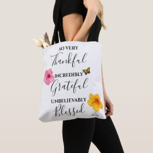 Thankful, Grateful, Blessed Script Tote Bag