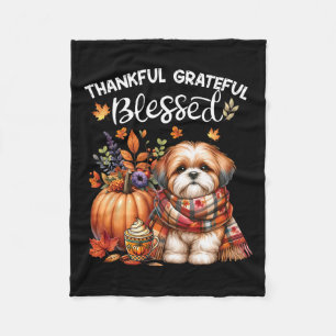Thankful Grateful Blessed Shih Tzu Dog Fall Y'all  Fleece Blanket