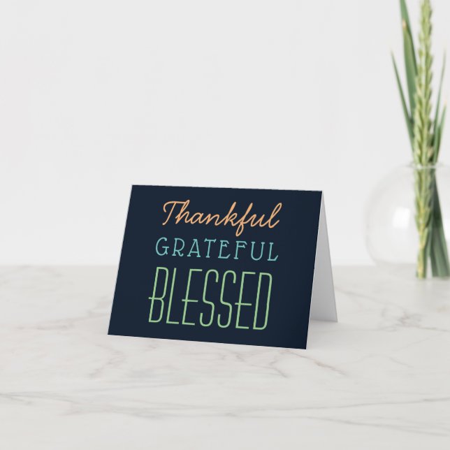 Thankful Grateful Blessed Simple Thank You Note Card (Front)