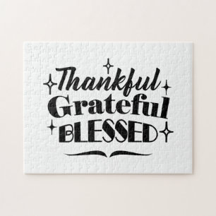 Thankful, Grateful, Blessed Sparkling Thanksgiving Jigsaw Puzzle