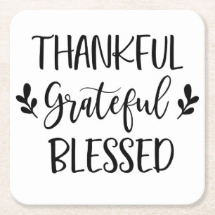 Thankful Grateful Blessed Square Paper Coaster