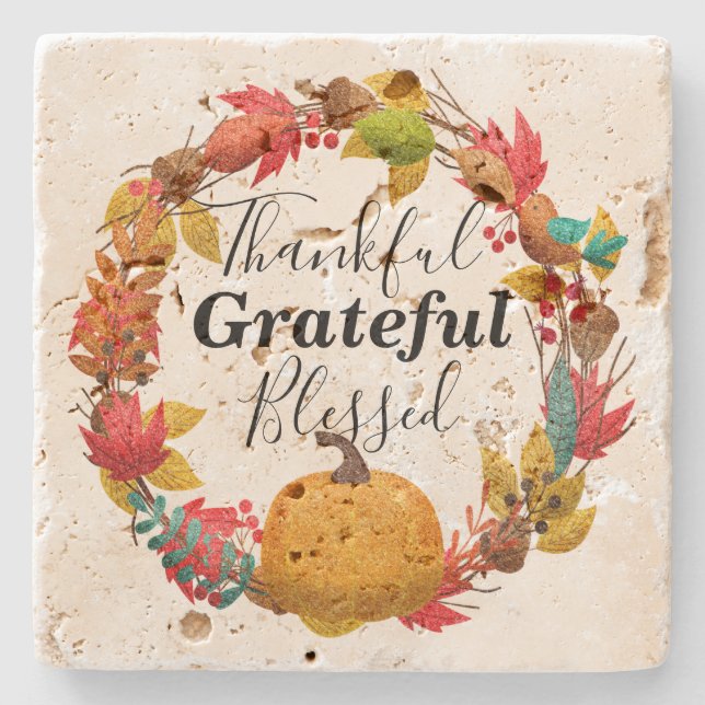 Thankful Grateful Blessed  Stone Coaster (Front)