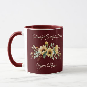 Thankful Grateful Blessed Sunflowers Personalised Mug